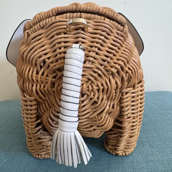 Kate Spade Wicker Tiny Elephant Crossbody Novelty Bag Collectible Preppy - Picture 7 of 16